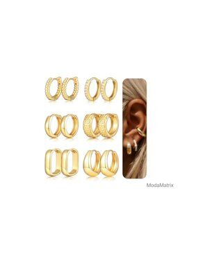 6 Pairs Chunky Gold Hoop Earrings Set Women Stacking Hip-Hop Jewelry Gift